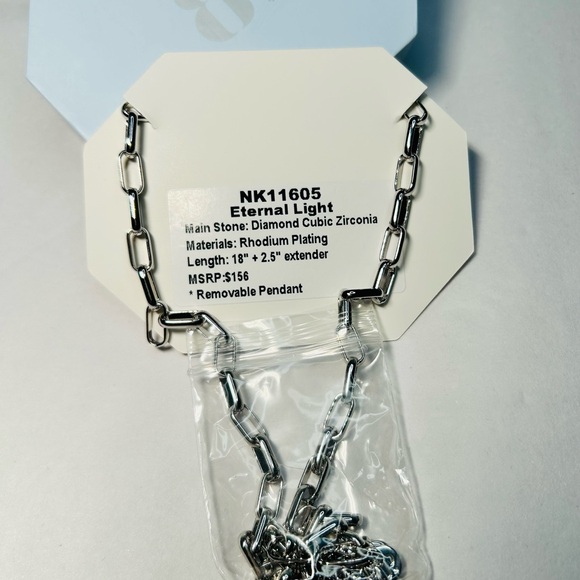 Bomb Party Necklace NK11605 Cubic Zirconia on Rhodium Plating - Picture 2 of 5